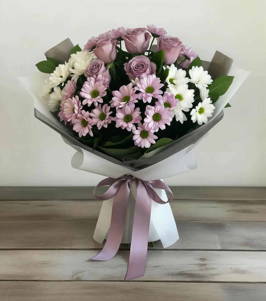 Букет цветов из: Хризантемы и Розы в Товарково Тульская область 