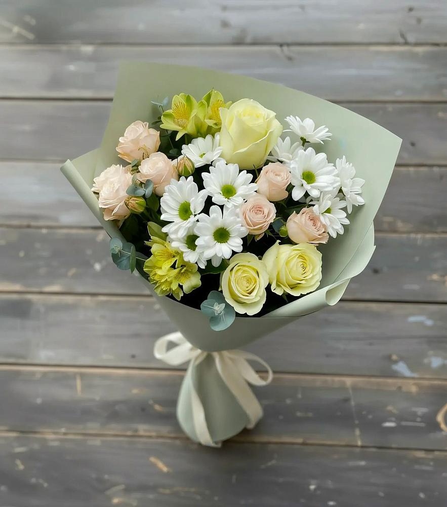 Букет цветов из: Альстромерии, Розы и Хризантемы в Товарково Тульская область 
