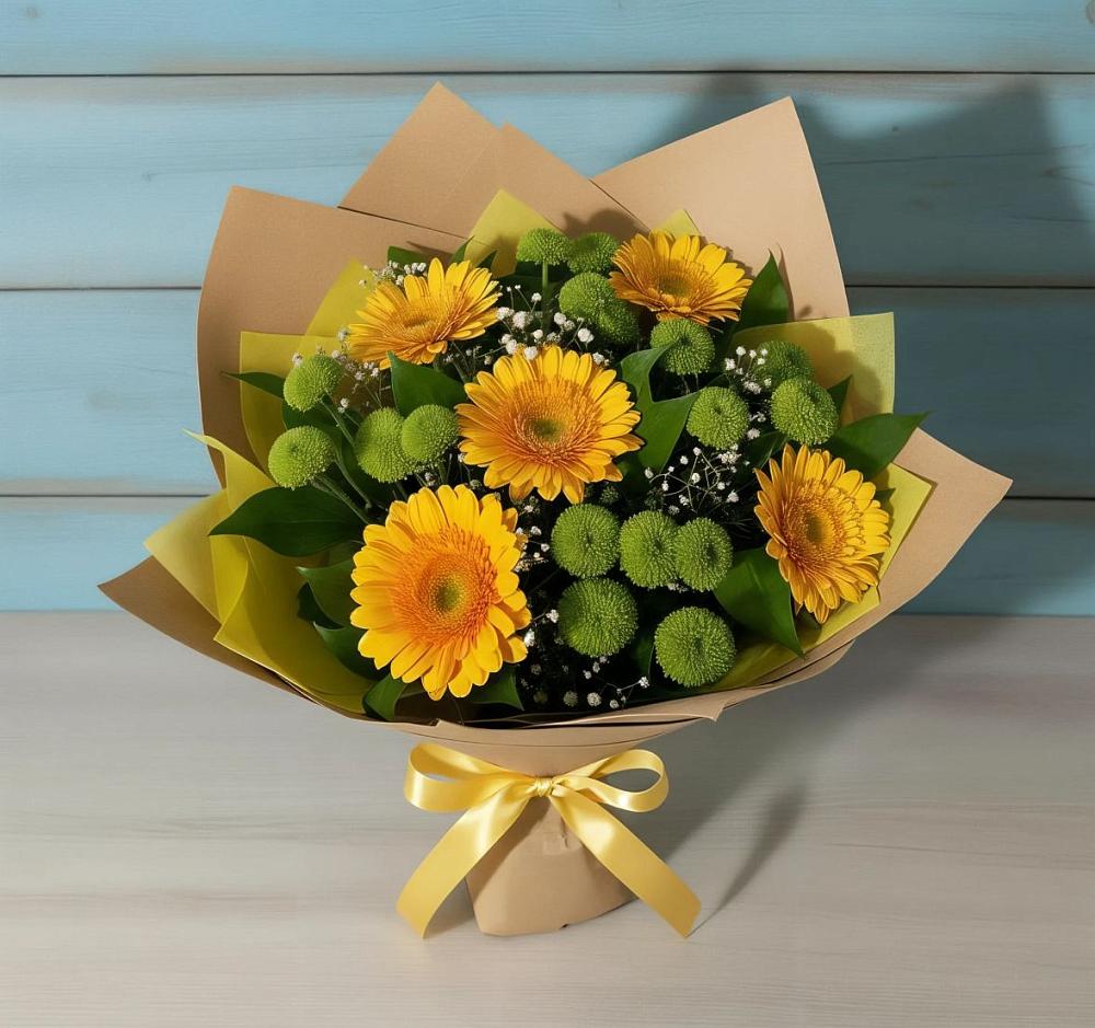 Букет цветов из: Герберы и Хризантемы в Товарково Тульская область 