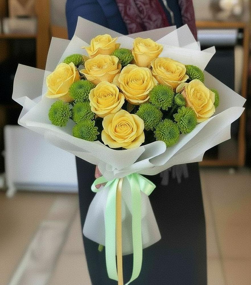 Букет цветов из: Хризантемы и Розы в Товарково Тульская область 