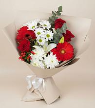 Букет цветов из:  Розы, Хризантемы, Герберы и Лилии в Товарково Тульская область 