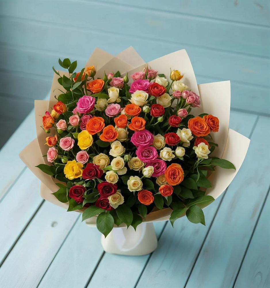 Букет Микс из разноцветных кустовых роз в Товарково Тульская область 