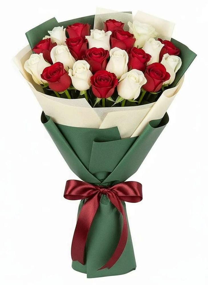 Букет Микс из красных и белых роз в Товарково Тульская область 