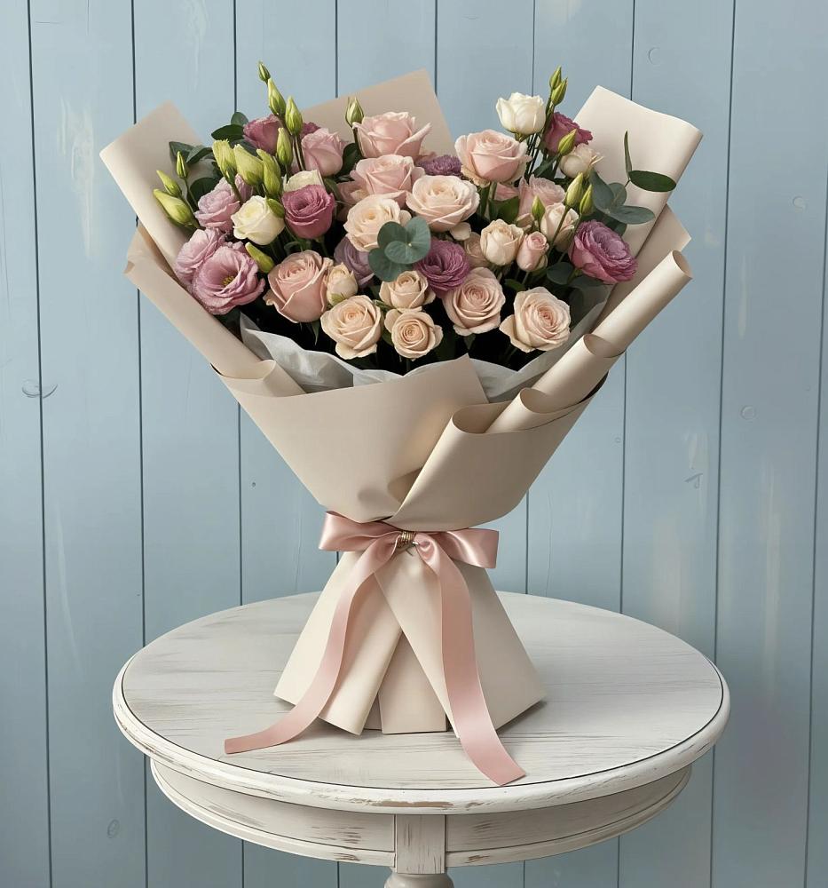 Букет цветов из: Розы и Лизиантусы в Товарково Тульская область 