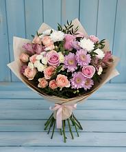 Букет цветов из:  Хризантемы, Розы и Альстромерии в Товарково Тульская область 